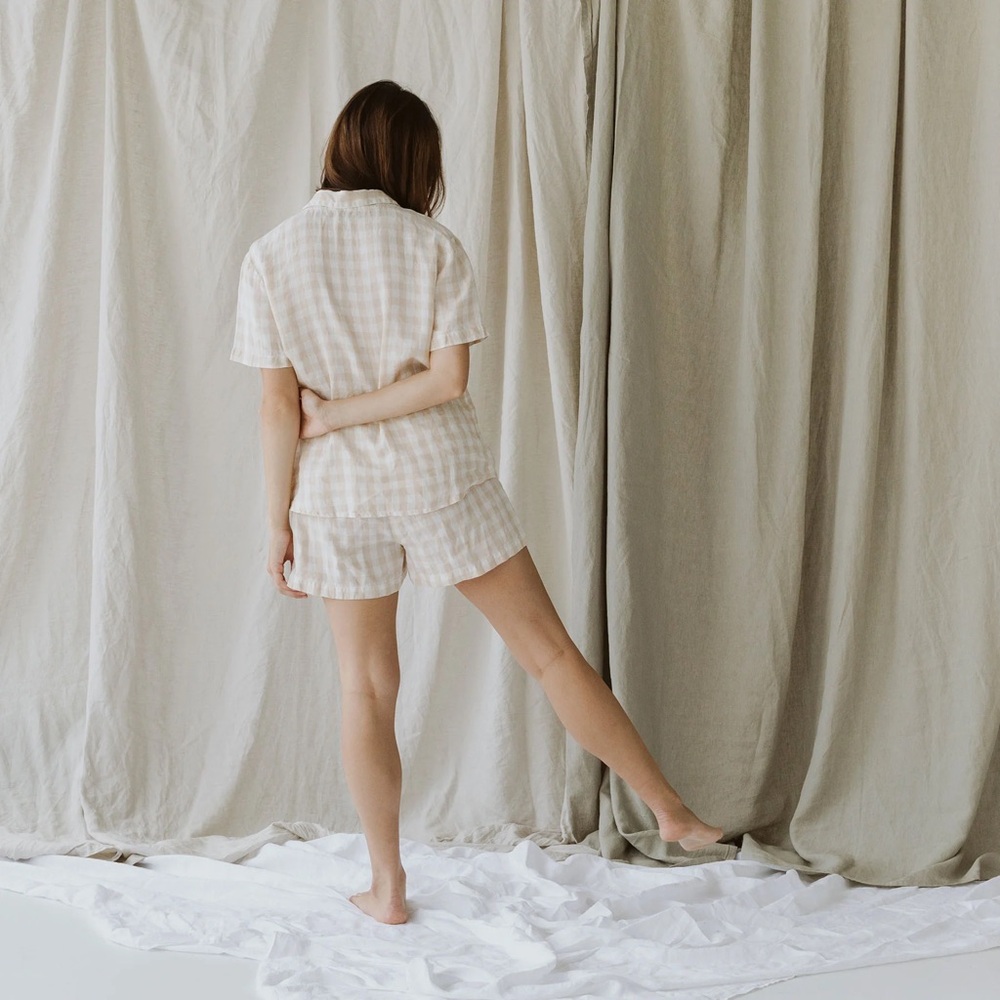 Morrow Soft Goods 100% Linen Esme Plaid Shirt and Shorts Set size Small - Picture 2 of 9